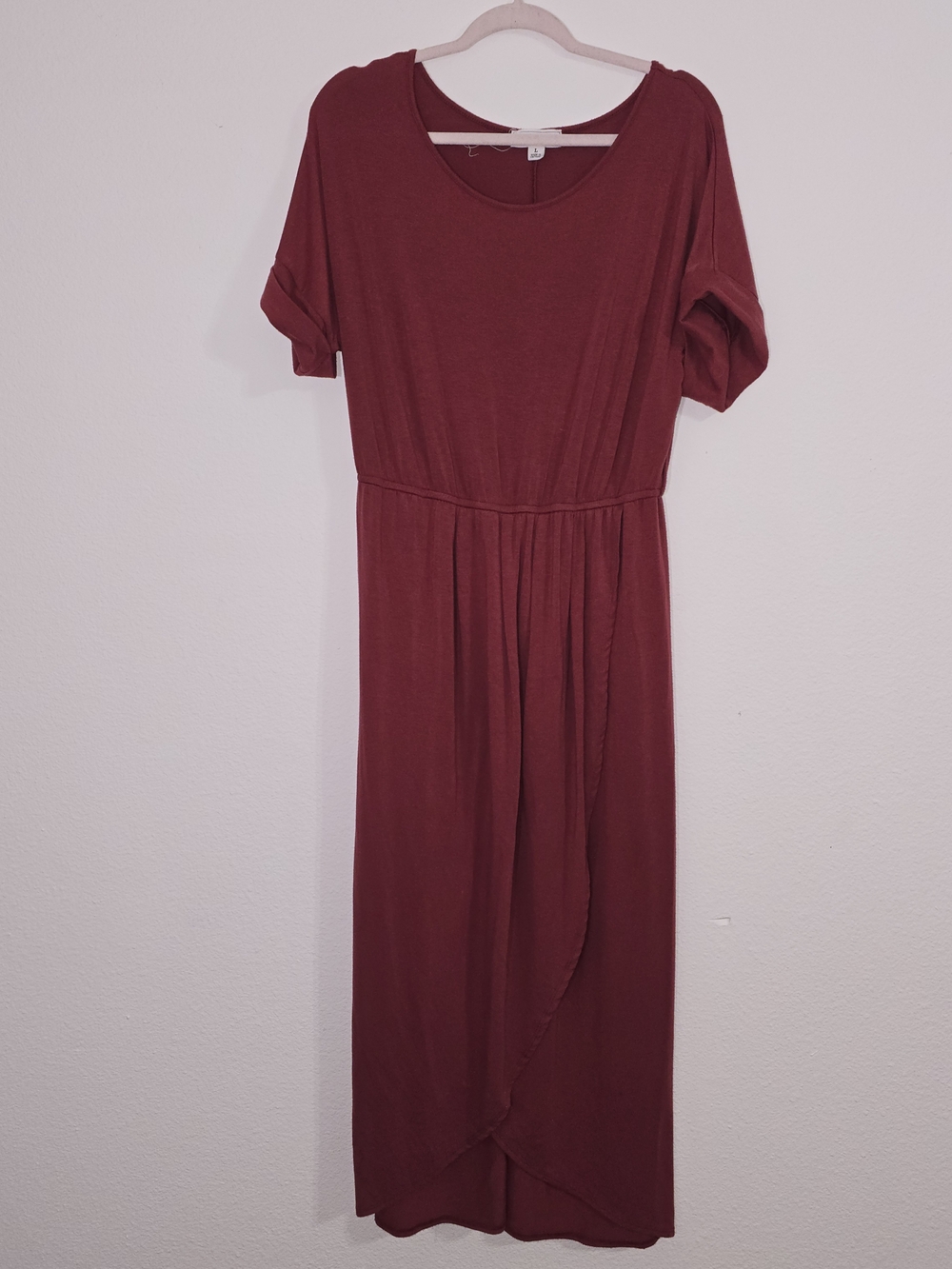 Zenana Outfitters Burgundy Short-Sleeve Wrap Maxi Dress